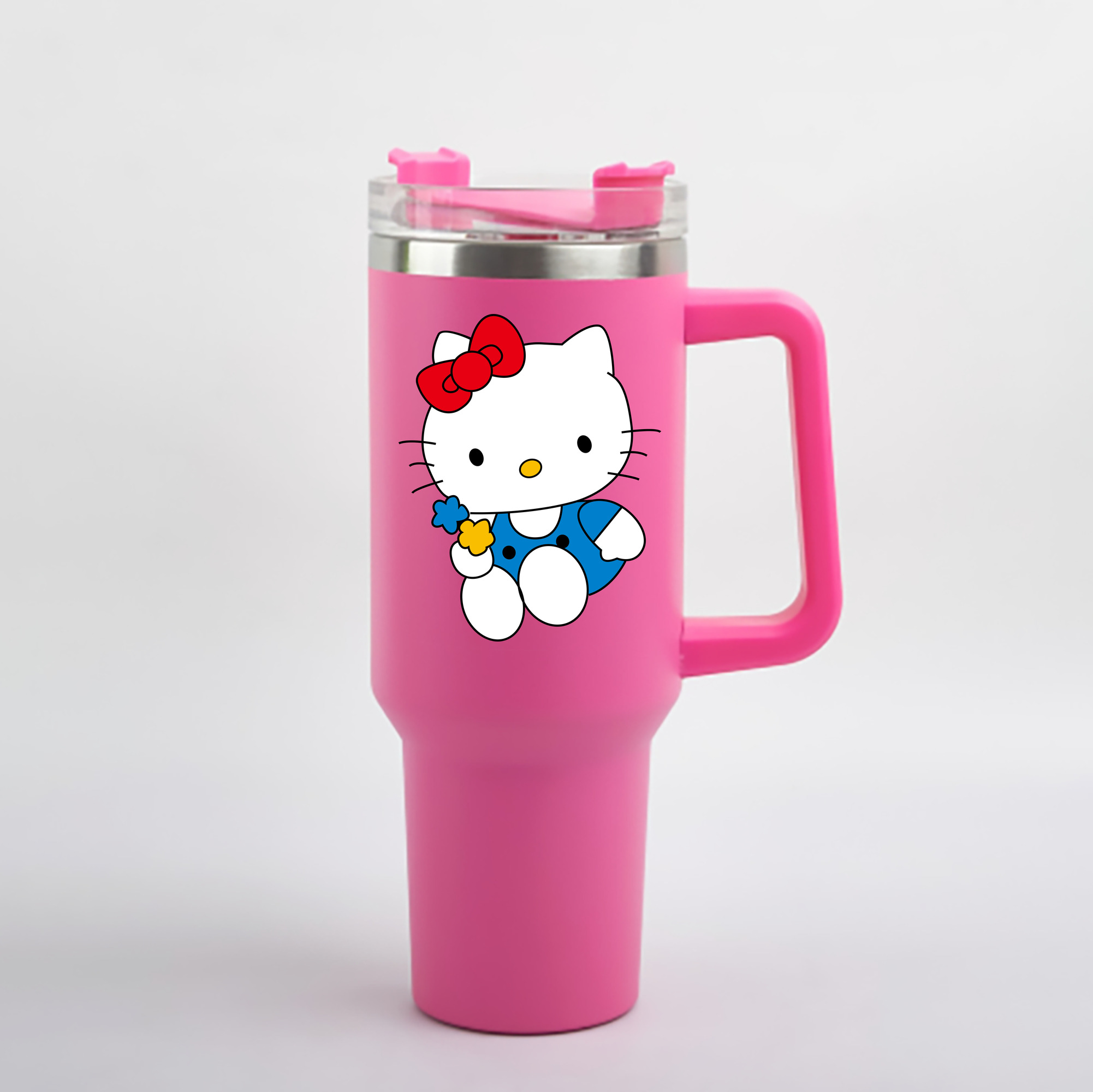 （画像用） Hello Kitty ハローキティ 1200mL車用タンブラー - クリスタルステッカー（プラスチックストロー付き）